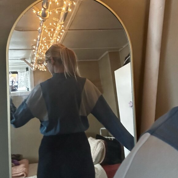 Women's Vintage Cropped Quarterzip, Blue and lightblue/grey - Picture 3 of 5